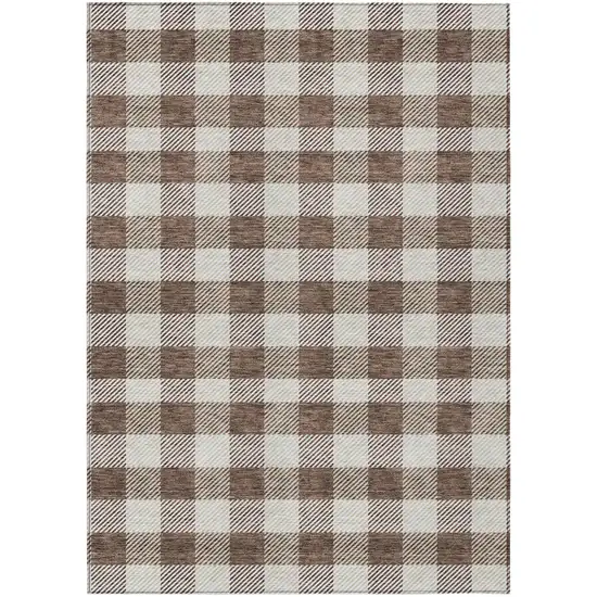 Brown And Beige Plaid Washable Indoor Outdoor Area Rug Photo 2