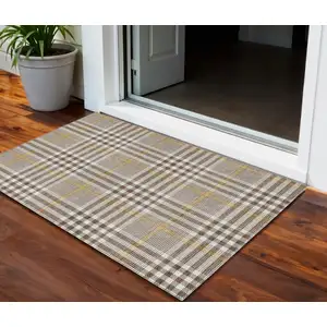 Photo of Brown And Beige Plaid Washable Indoor Outdoor Area Rug