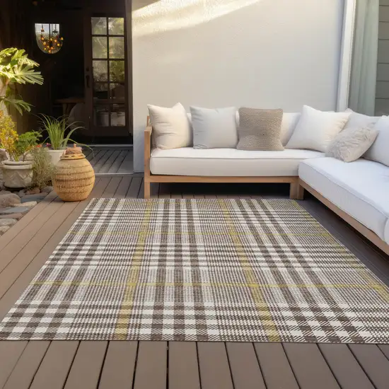 Brown And Beige Plaid Washable Indoor Outdoor Area Rug Photo 9