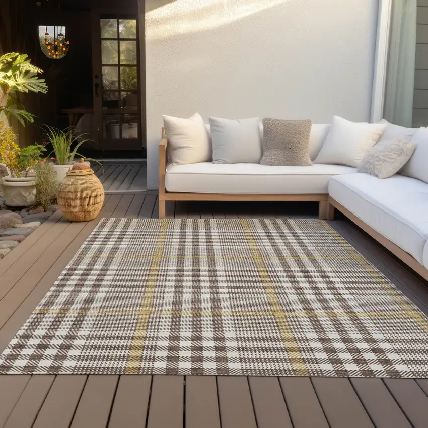Brown And Beige Plaid Washable Indoor Outdoor Area Rug Photo 9