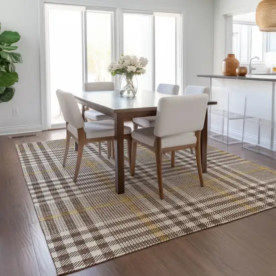 Brown And Beige Plaid Washable Indoor Outdoor Area Rug Photo 9