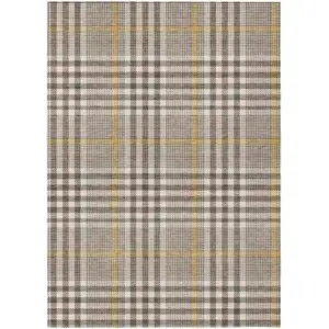 Photo of Brown And Beige Plaid Washable Indoor Outdoor Area Rug