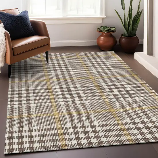 Brown And Beige Plaid Washable Indoor Outdoor Area Rug Photo 8