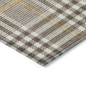 Photo of Brown And Beige Plaid Washable Indoor Outdoor Area Rug