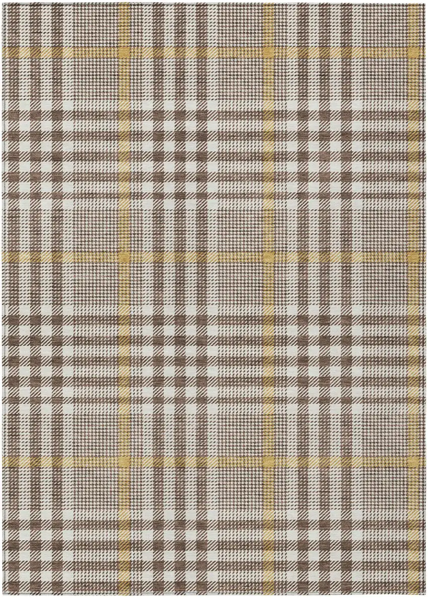 Brown And Beige Plaid Washable Indoor Outdoor Area Rug Photo 2