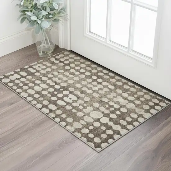 Brown And Beige Polka Dot Washable Area Rug With UV Protection Photo 2