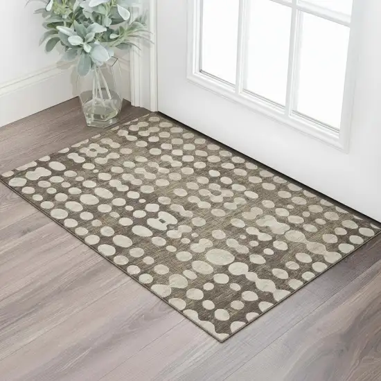 Brown And Beige Polka Dot Washable Area Rug With UV Protection Photo 1