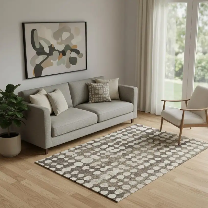 Brown And Beige Polka Dot Washable Area Rug With UV Protection Photo 1