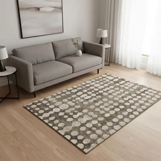 Brown And Beige Polka Dot Washable Area Rug With UV Protection Photo 2