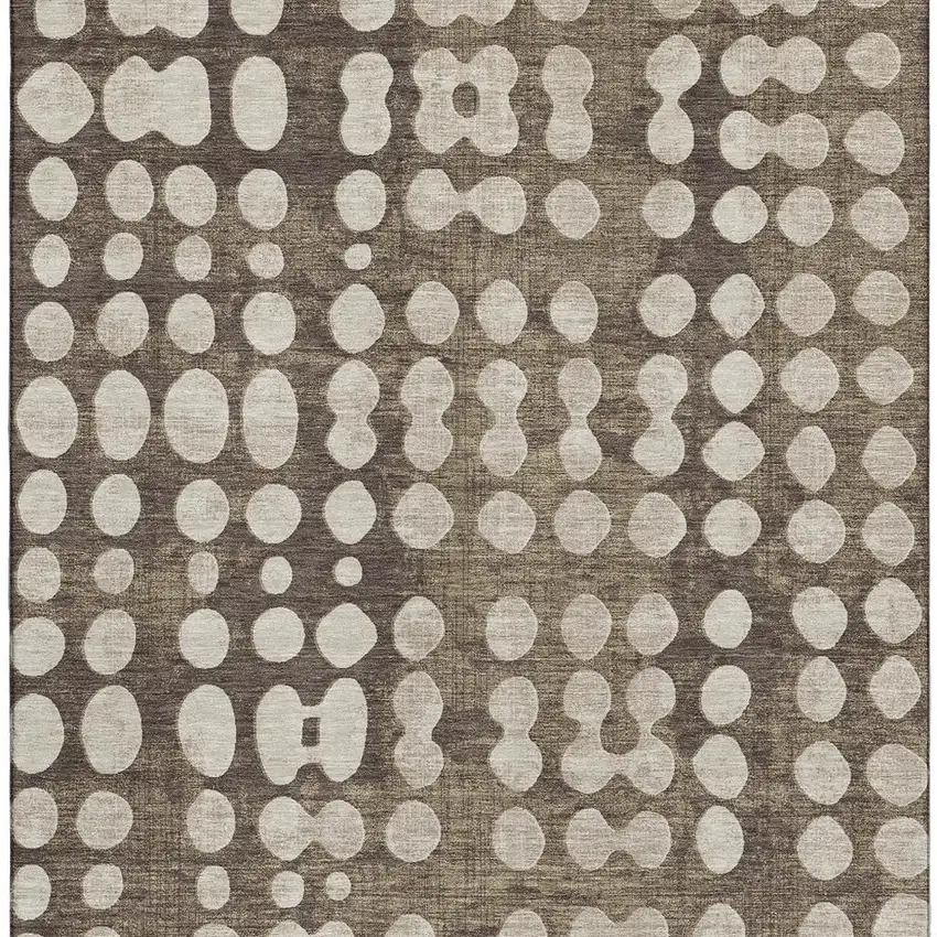 Brown And Beige Polka Dot Washable Area Rug With UV Protection Photo 4