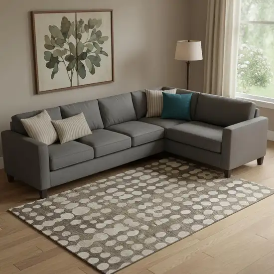 Brown And Beige Polka Dot Washable Area Rug With UV Protection Photo 1