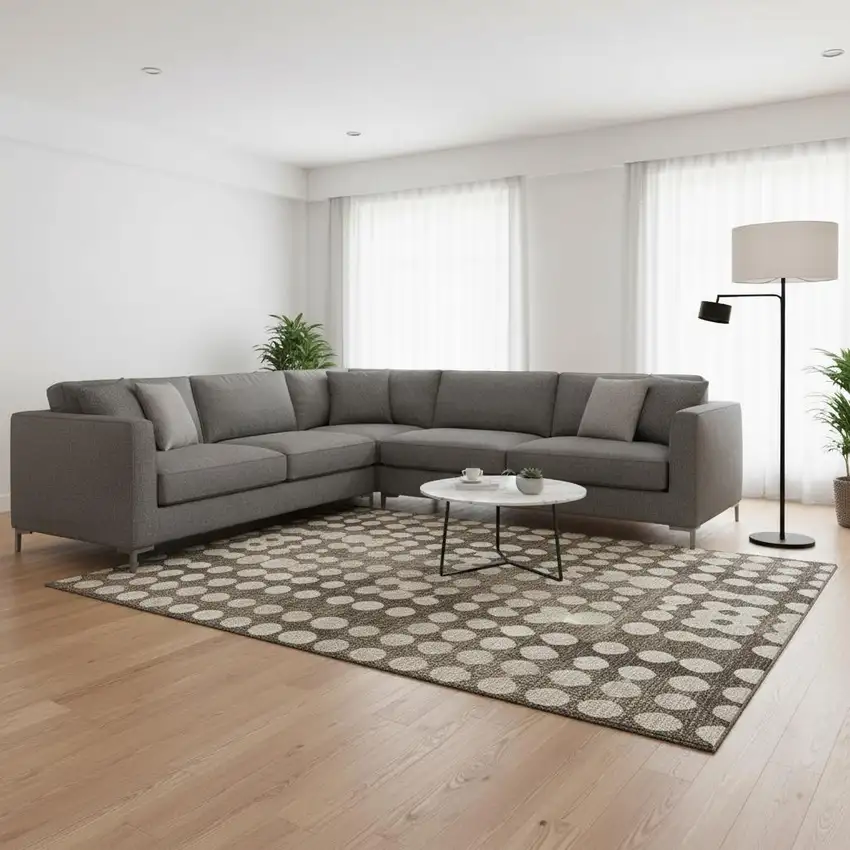 Brown And Beige Polka Dot Washable Area Rug With UV Protection Photo 2