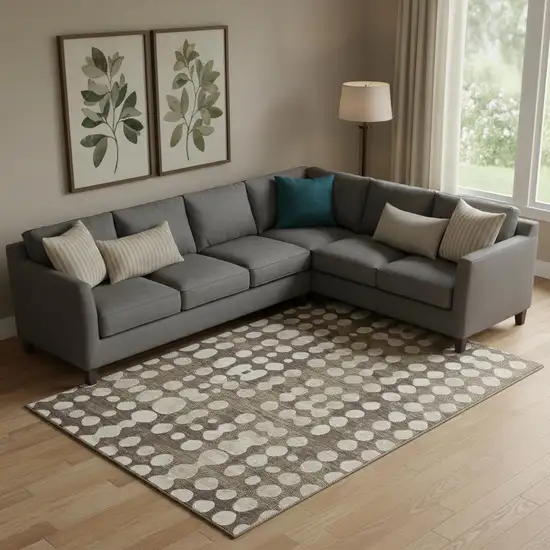 Brown And Beige Polka Dot Washable Area Rug With UV Protection Photo 1