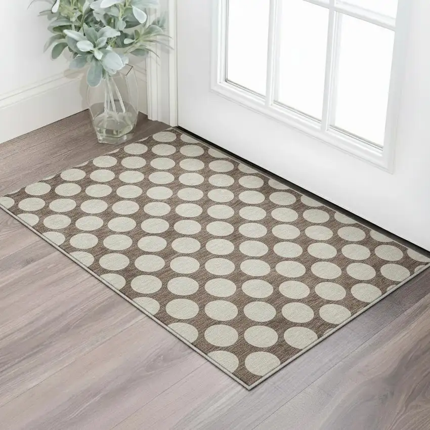 Brown And Beige Polka Dot Washable Area Rug With UV Protection Photo 2