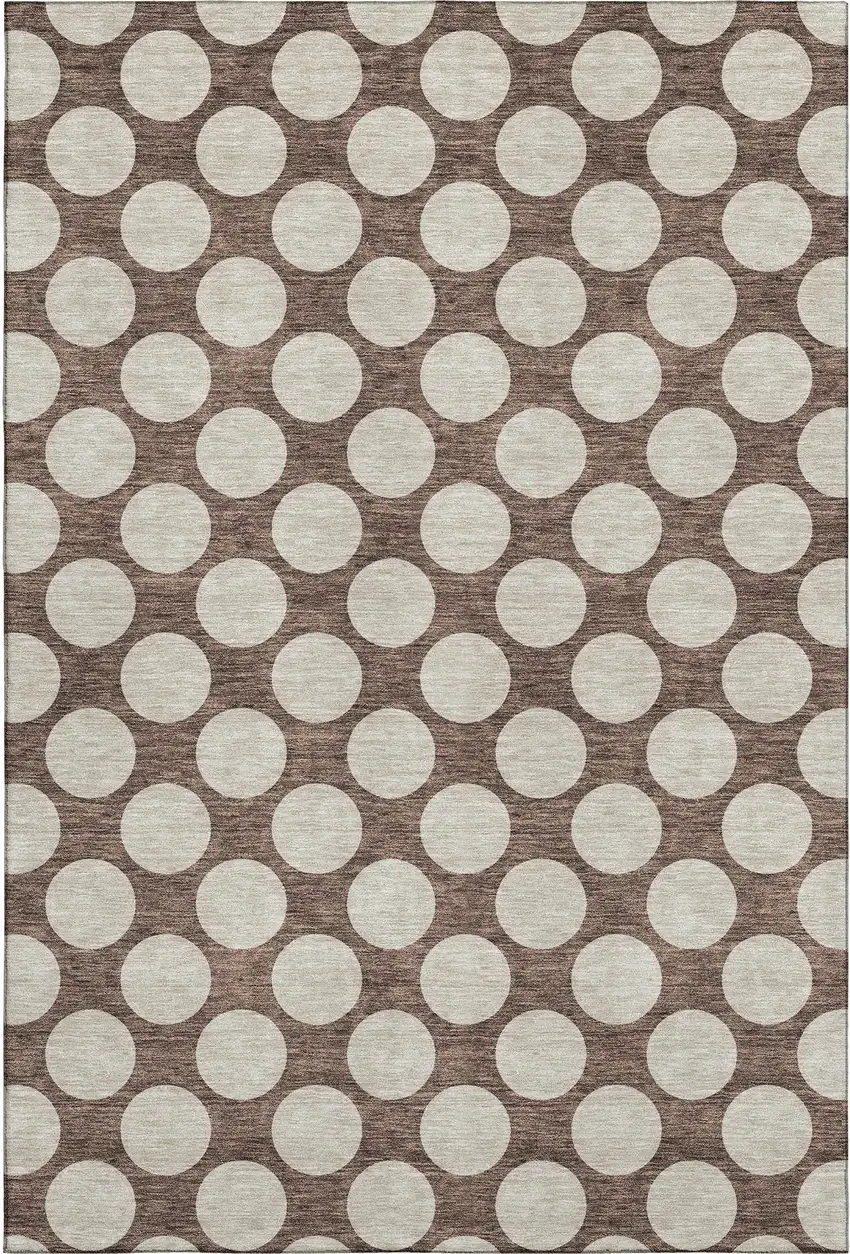 Brown And Beige Polka Dot Washable Area Rug With UV Protection Photo 1