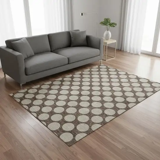 Brown And Beige Polka Dot Washable Area Rug With UV Protection Photo 2