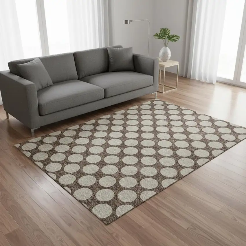 Brown And Beige Polka Dot Washable Area Rug With UV Protection Photo 2
