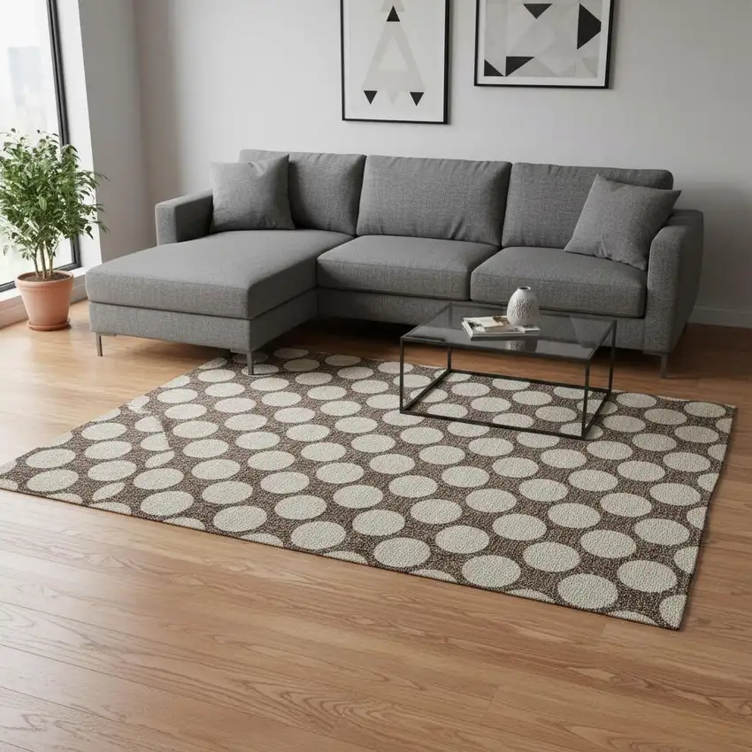 Brown And Beige Polka Dot Washable Area Rug With UV Protection Photo 2