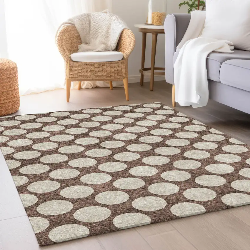 Brown And Beige Polka Dot Washable Area Rug With UV Protection Photo 5