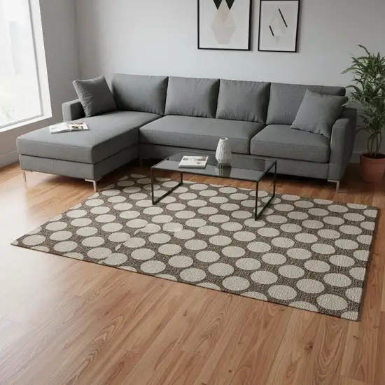 Brown And Beige Polka Dot Washable Area Rug With UV Protection Photo 2