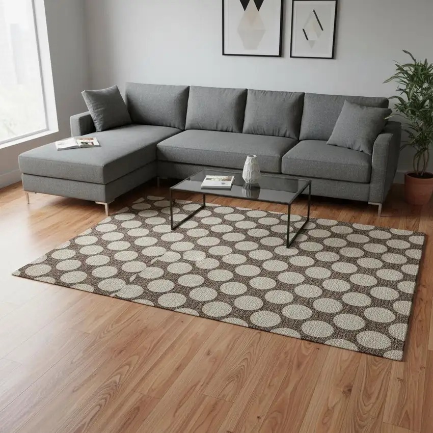 Brown And Beige Polka Dot Washable Area Rug With UV Protection Photo 2