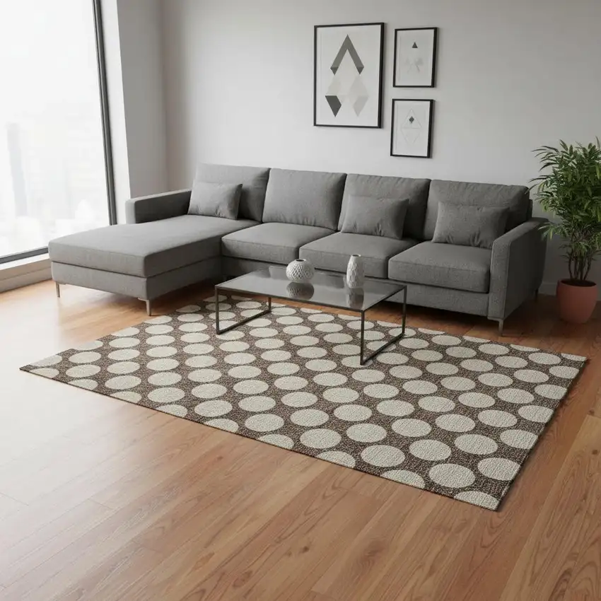 Brown And Beige Polka Dot Washable Area Rug With UV Protection Photo 2