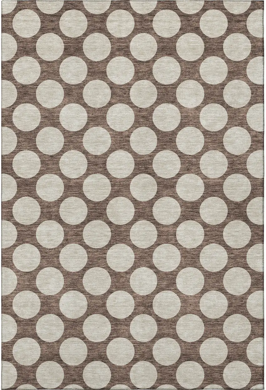 Brown And Beige Polka Dot Washable Area Rug With UV Protection Photo 4