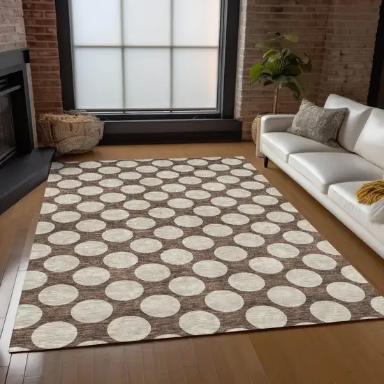 Brown And Beige Polka Dot Washable Indoor Outdoor Area Rug Photo 9