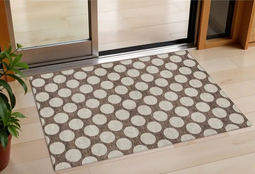 Brown And Beige Polka Dot Washable Indoor Outdoor Area Rug Photo 1