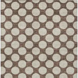 Photo of Brown And Beige Polka Dot Washable Indoor Outdoor Area Rug