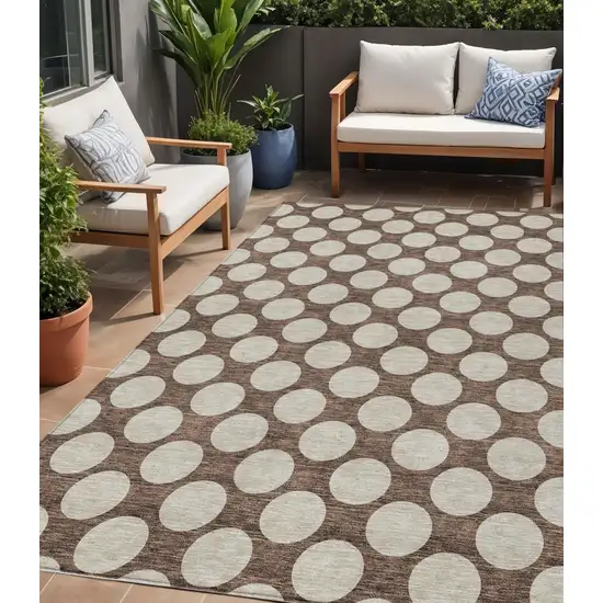 Brown And Beige Polka Dot Washable Indoor Outdoor Area Rug Photo 1