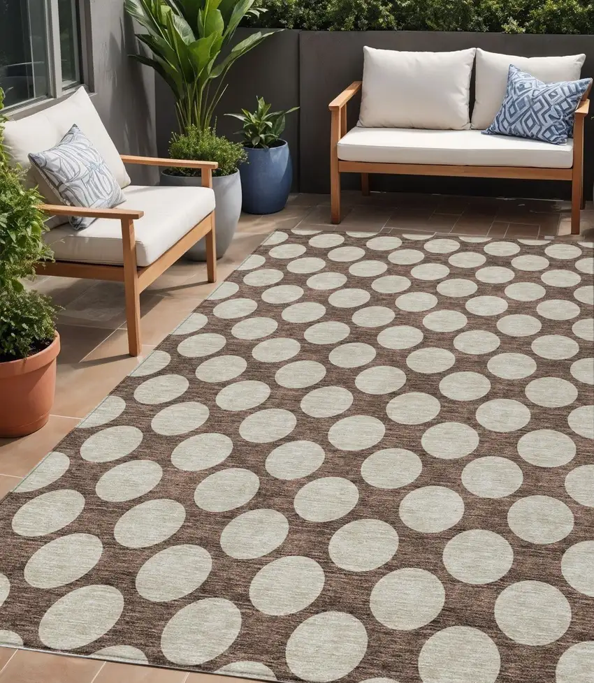 Brown And Beige Polka Dot Washable Indoor Outdoor Area Rug Photo 1