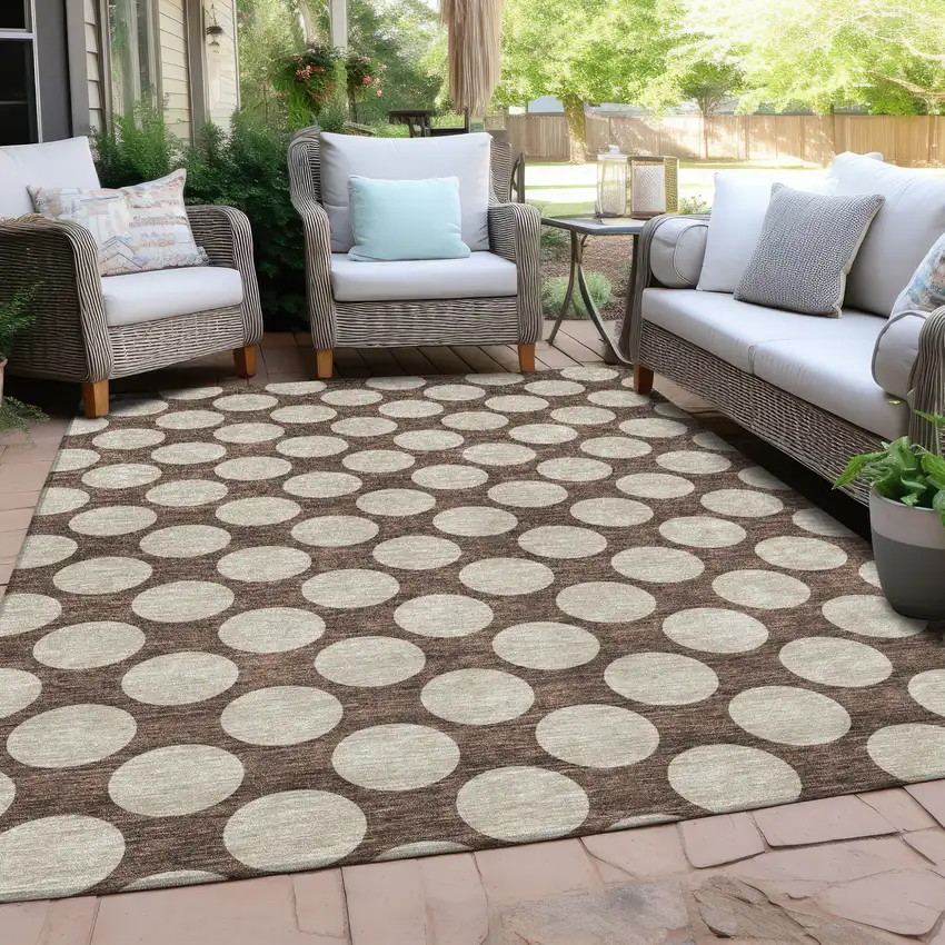 Brown And Beige Polka Dot Washable Indoor Outdoor Area Rug Photo 8