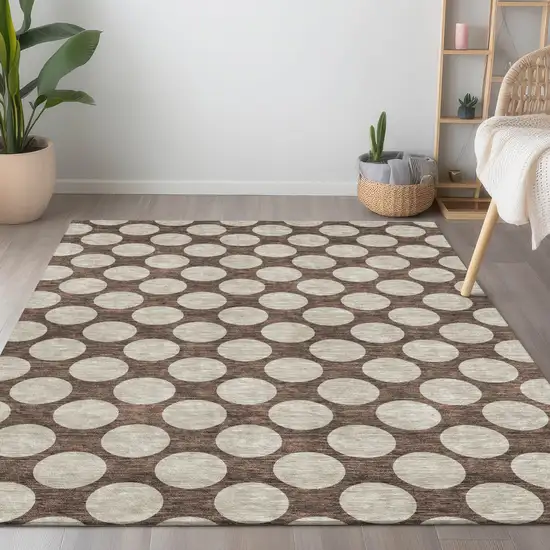 Brown And Beige Polka Dot Washable Indoor Outdoor Area Rug Photo 9