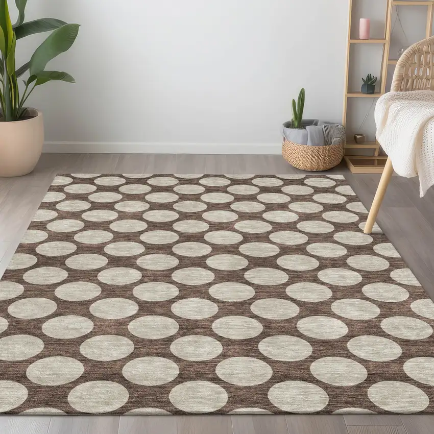 Brown And Beige Polka Dot Washable Indoor Outdoor Area Rug Photo 9
