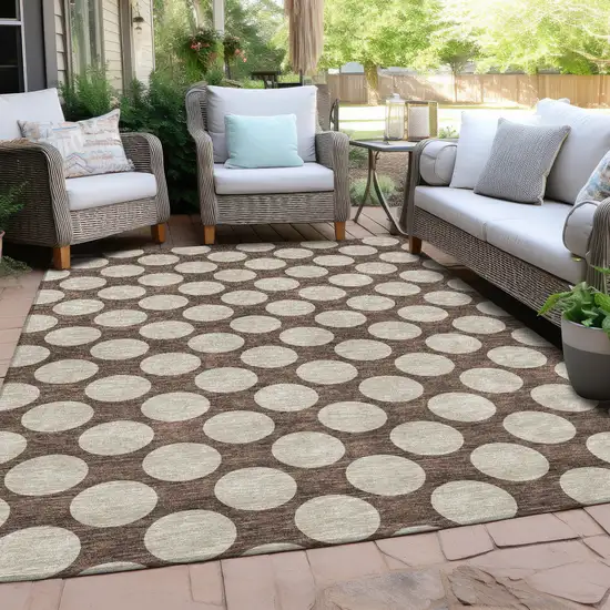 Brown And Beige Polka Dot Washable Indoor Outdoor Area Rug Photo 8