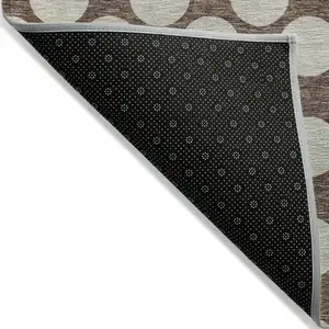 Photo of Brown And Beige Polka Dot Washable Indoor Outdoor Area Rug