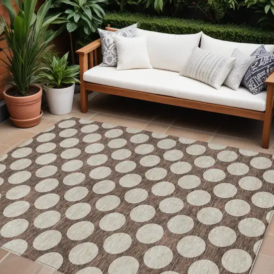 Brown And Beige Polka Dot Washable Indoor Outdoor Area Rug Photo 1