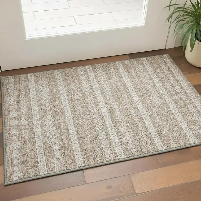 Brown And Beige Southwestern Washable Area Rug With UV Protection Photo 2