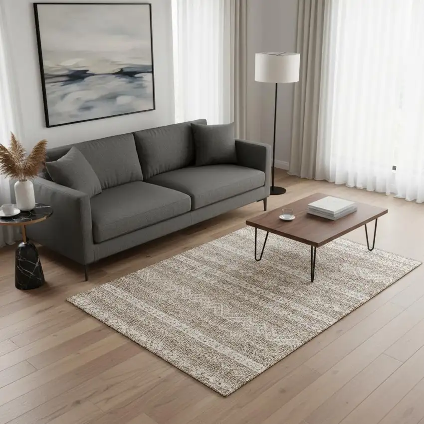 Brown And Beige Southwestern Washable Area Rug With UV Protection Photo 2