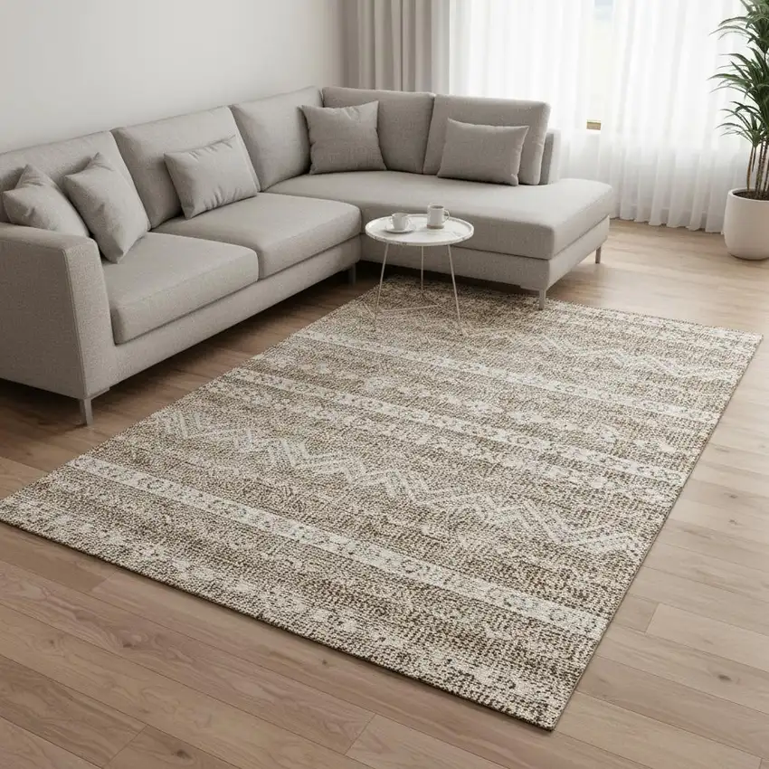 Brown And Beige Southwestern Washable Area Rug With UV Protection Photo 2