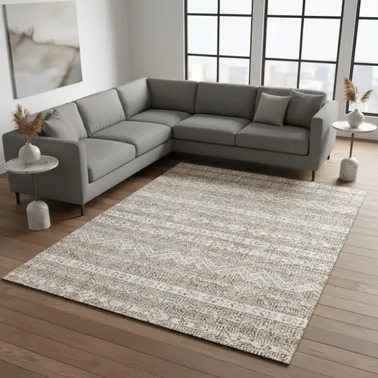 Brown And Beige Southwestern Washable Area Rug With UV Protection Photo 2