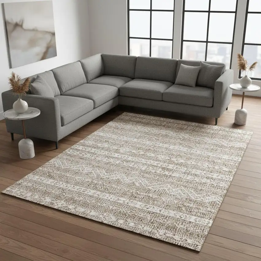 Brown And Beige Southwestern Washable Area Rug With UV Protection Photo 2