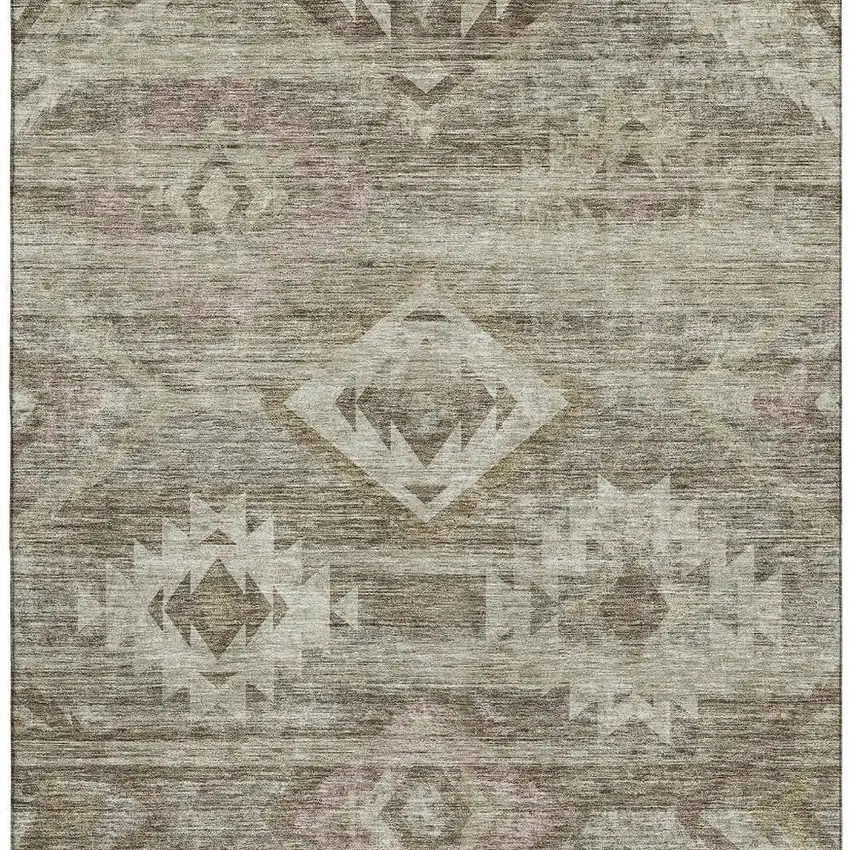 Brown And Beige Southwestern Washable Area Rug With UV Protection Photo 4