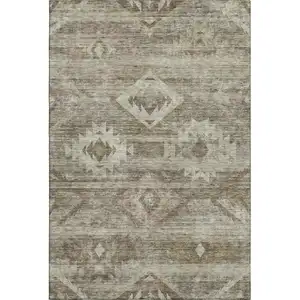 Photo of Brown And Beige Southwestern Washable Area Rug With UV Protection