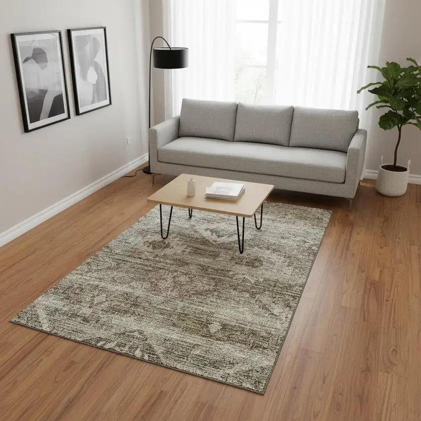 Brown And Beige Southwestern Washable Area Rug With UV Protection Photo 2