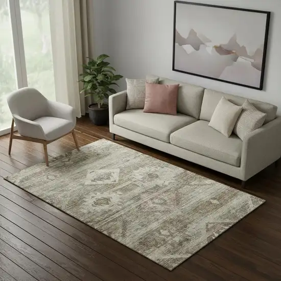 Brown And Beige Southwestern Washable Area Rug With UV Protection Photo 1