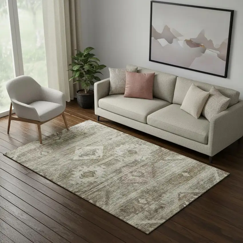 Brown And Beige Southwestern Washable Area Rug With UV Protection Photo 1