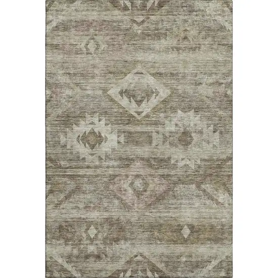 Brown And Beige Southwestern Washable Area Rug With UV Protection Photo 1