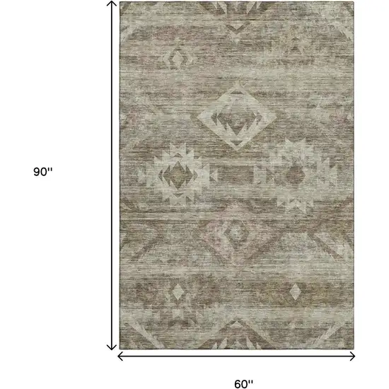 Brown And Beige Southwestern Washable Area Rug With UV Protection Photo 3